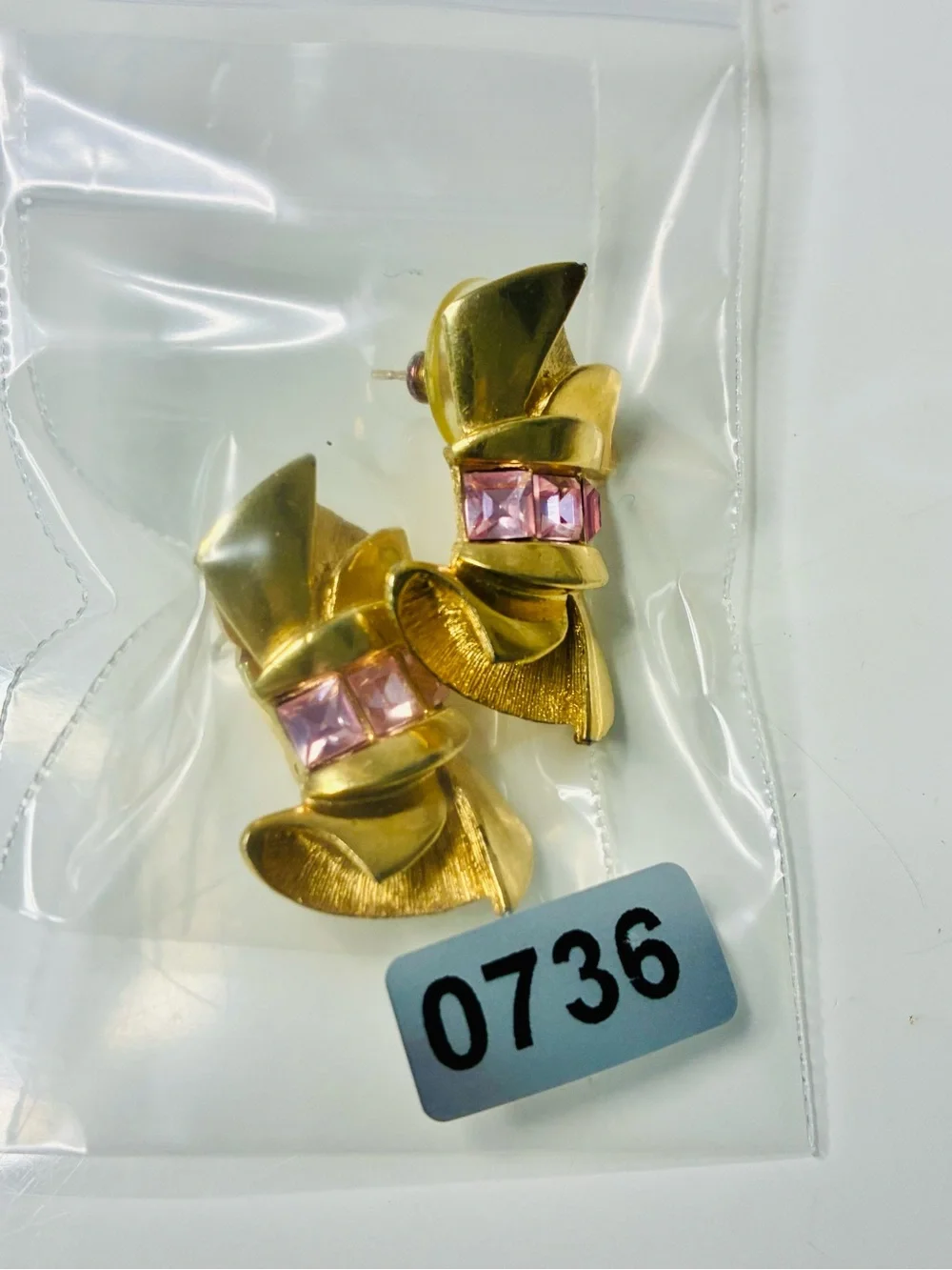 Givenchy Gold-Tone Ribbon Earrings with Pink Crystals